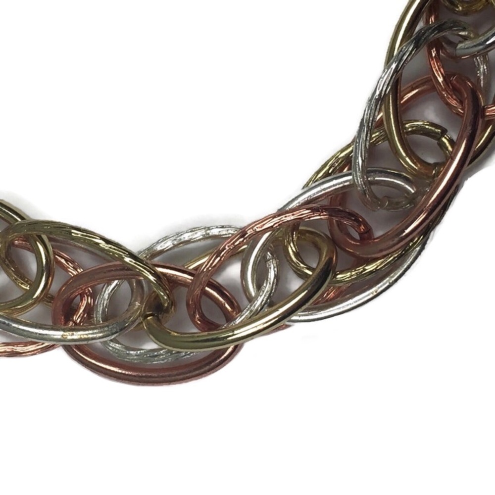 Tri-Color Interlocking Ring Chain Toggle Necklace - image 2